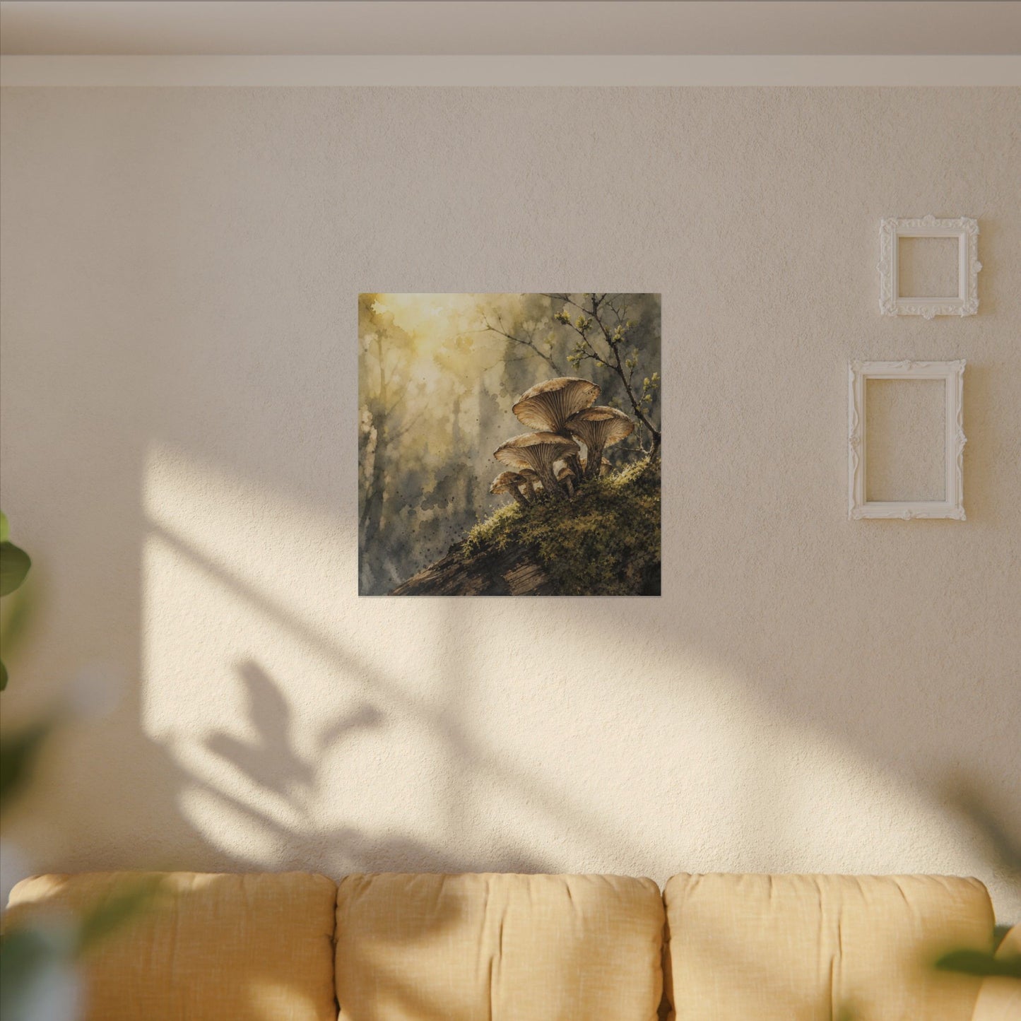 Wild Mushrooms Canvas Art | Spring Japandi Watercolor Art