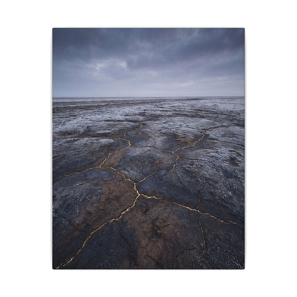 Dark Japandi Cracked Earth in Overcast | Dark Texture Canvas Art