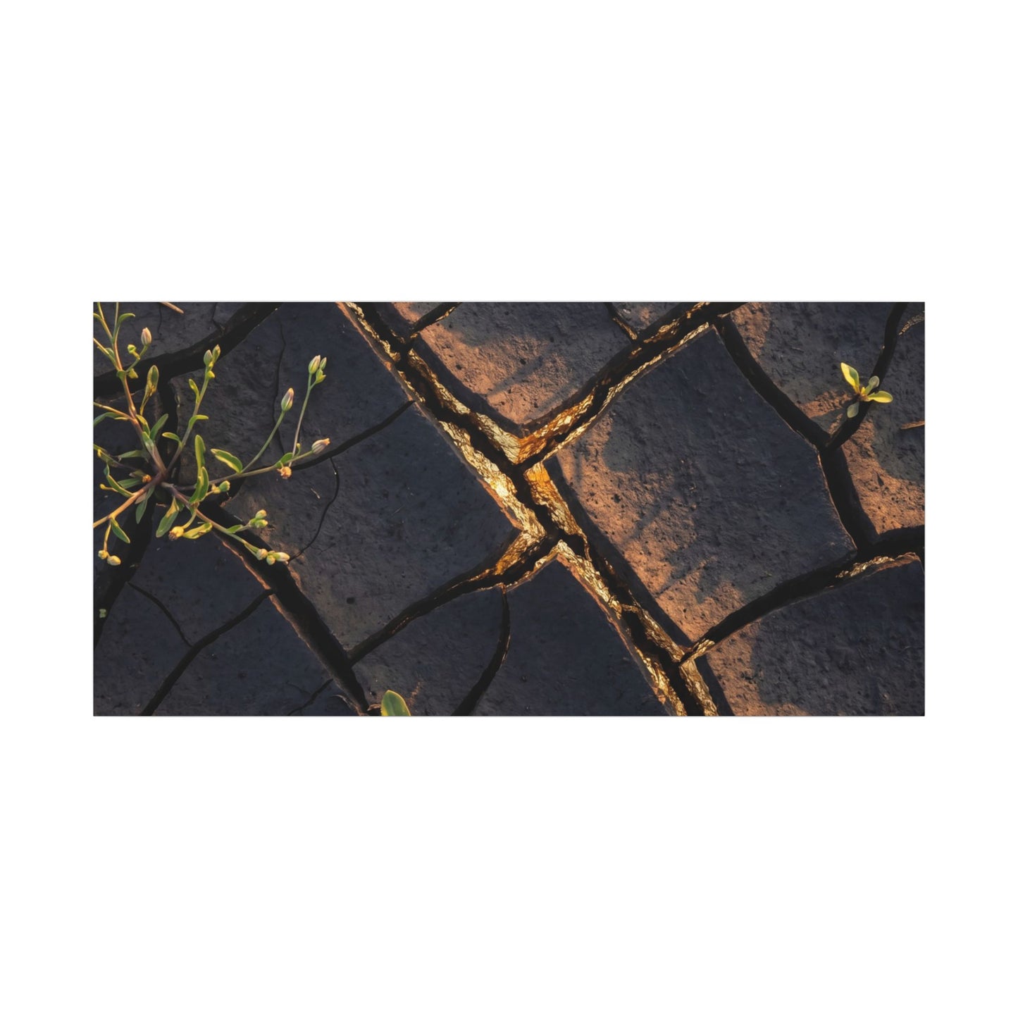Kintsugi Cracked Earth in Golden Hour | Gold Vein Canvas Art