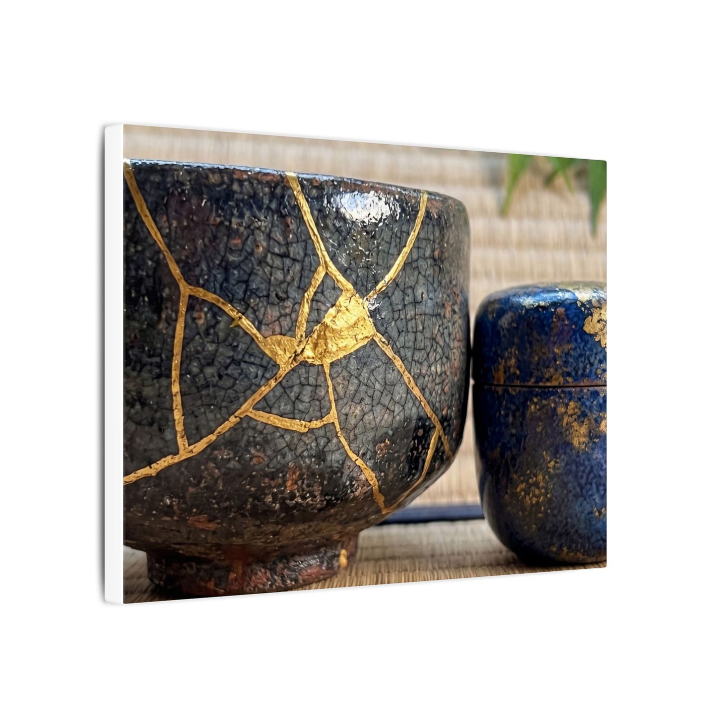 Tea Ceremony Crackle Gold Canvas Art | Philosophical Kintsugi Art