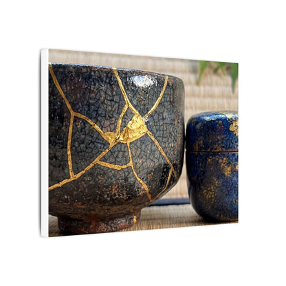 Tea Ceremony Crackle Gold Canvas Art | Philosophical Kintsugi Art