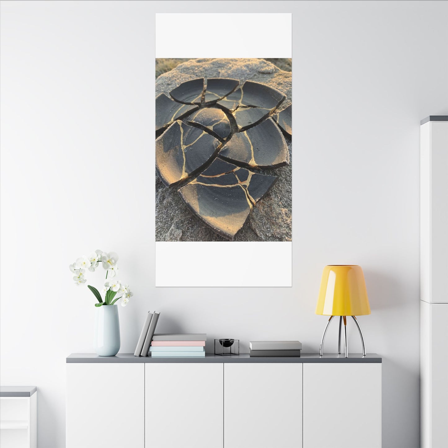 Broken Pottery Winter Canvas Art | Kintsugi Resilient Design