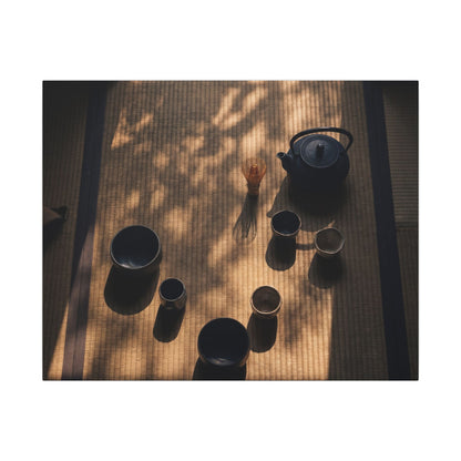 Shibui Tea Ceremony Canvas Art - Dark Japandi Shadow Zen Art Print