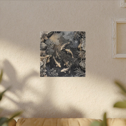 Koi Pond Canvas Art | Winter Japandi Japanese Pattern Art