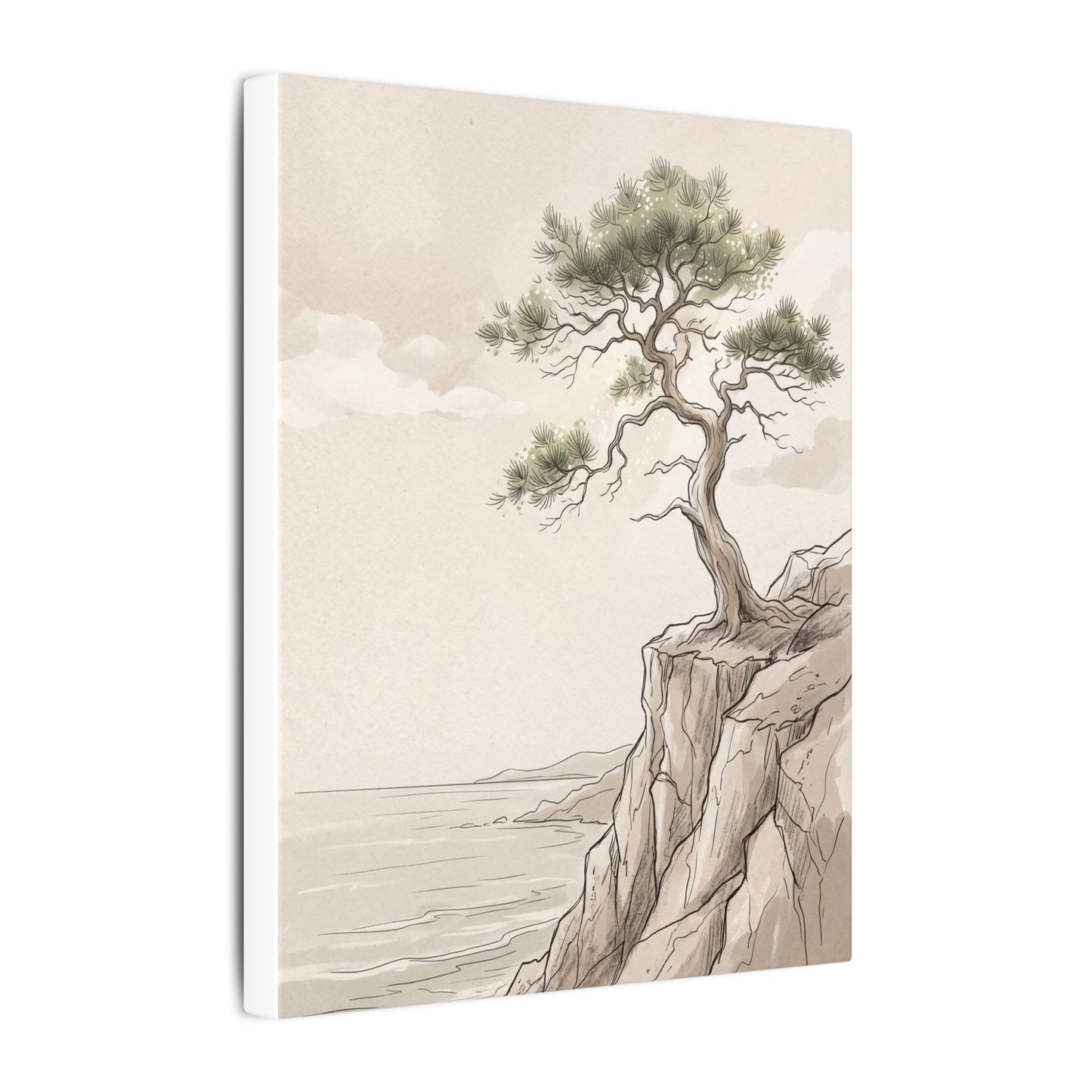 Japandi Pine Tree in Dappled | Minimal Line Canvas Art