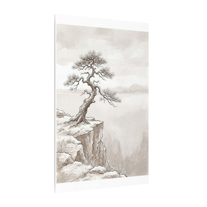 Neutral Pine Tree Canvas Art - Minimal Line Japandi