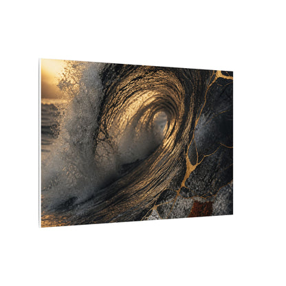 Kanso Ocean Wave Canvas Art - Kintsugi Gold Vein