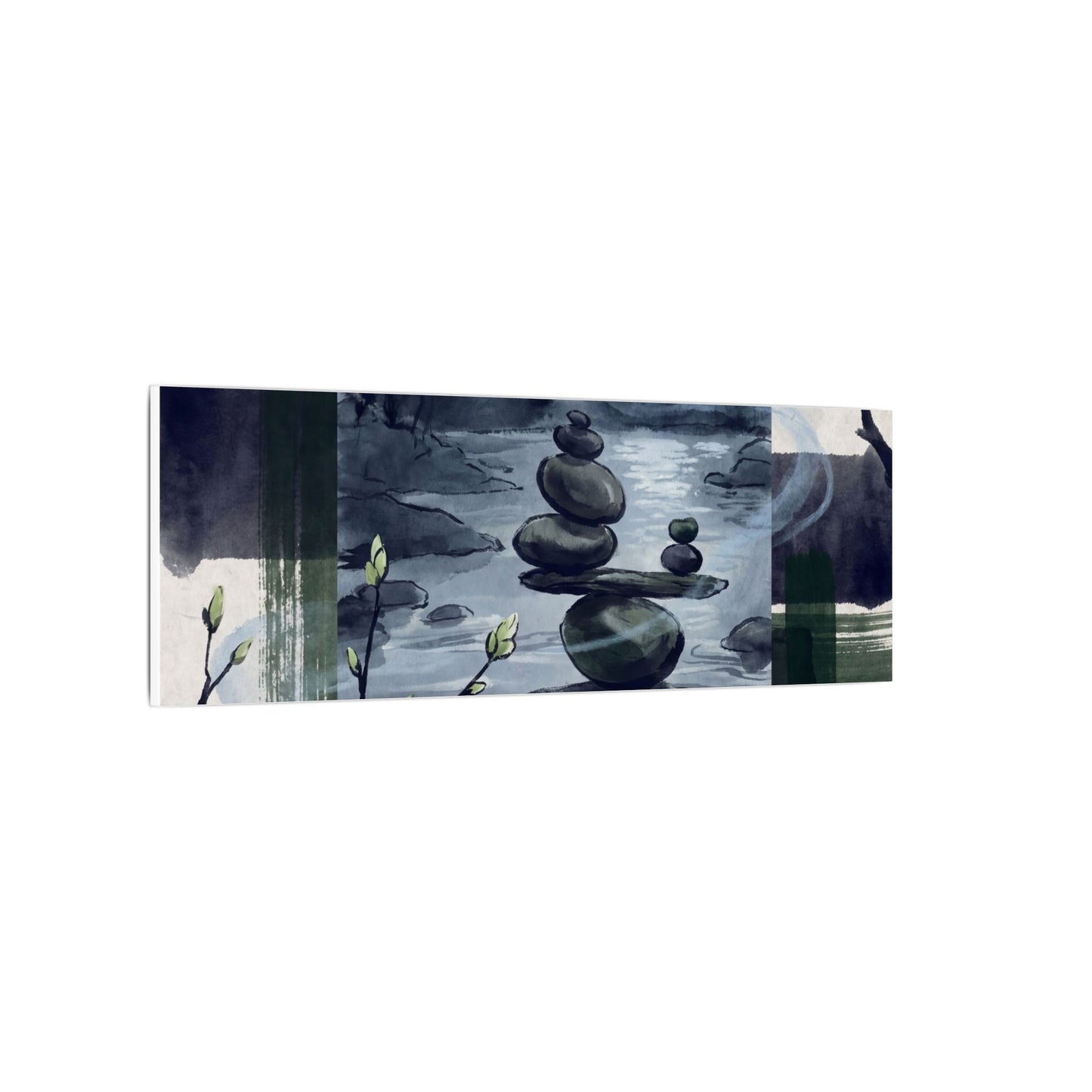 Moonlight River Stones Canvas Art - Zen Shibui