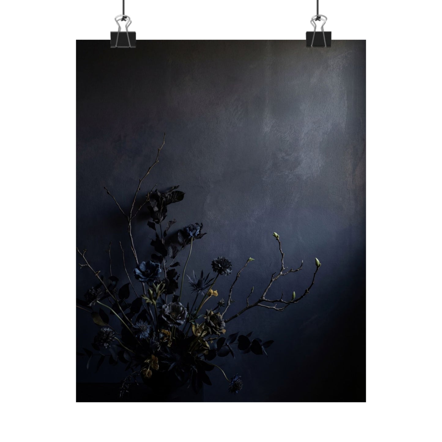 Dark Japandi Dried Flowers in Dawn | Shadow Zen Wall Art Print Art Print