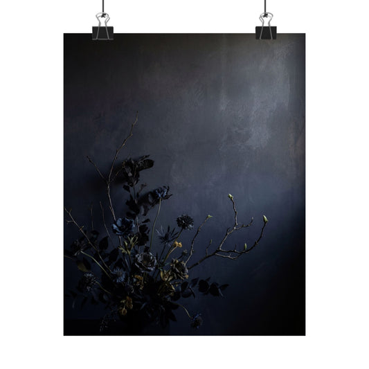 Dark Japandi Dried Flowers in Dawn | Shadow Zen Wall Art Print Art Print