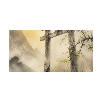Spring Torii Gate Sumi E Canvas Art | Tranquil Decor
