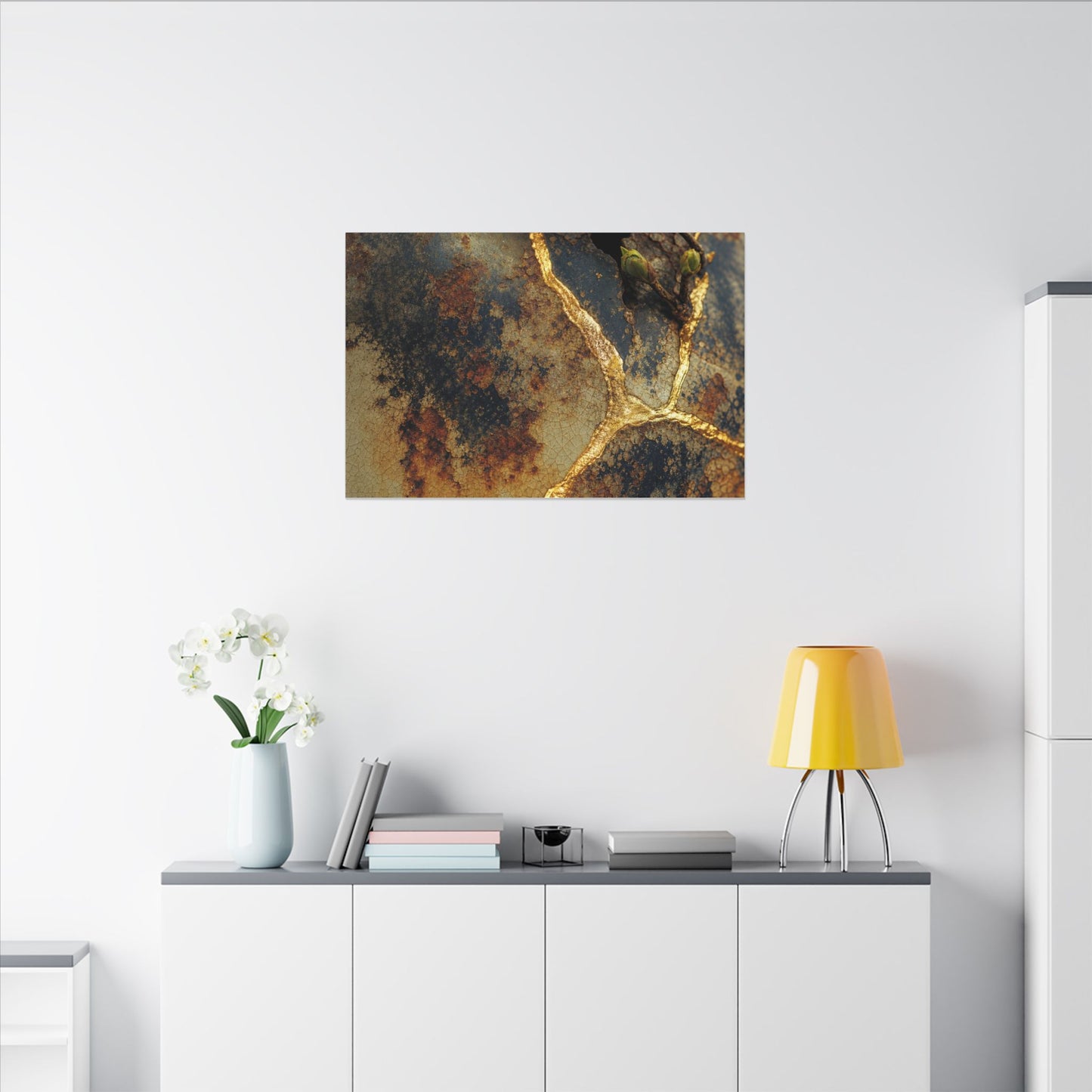 Datsuzoku Rust Patina Canvas Art - Kintsugi Crackle Gold