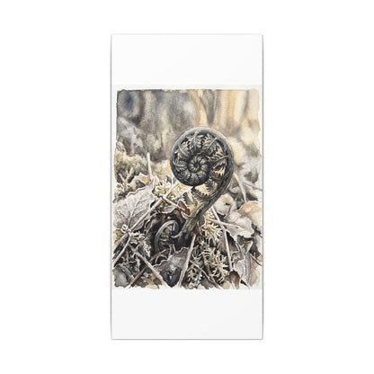 Japandi Fern Unfurling in Golden Hour | Watercolor Canvas Art