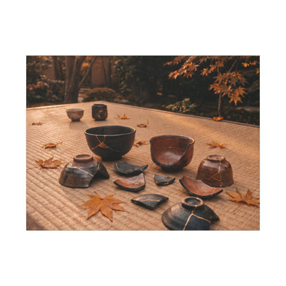 Golden Hour Tea Ceremony Canvas Art - Kintsugi Shibui
