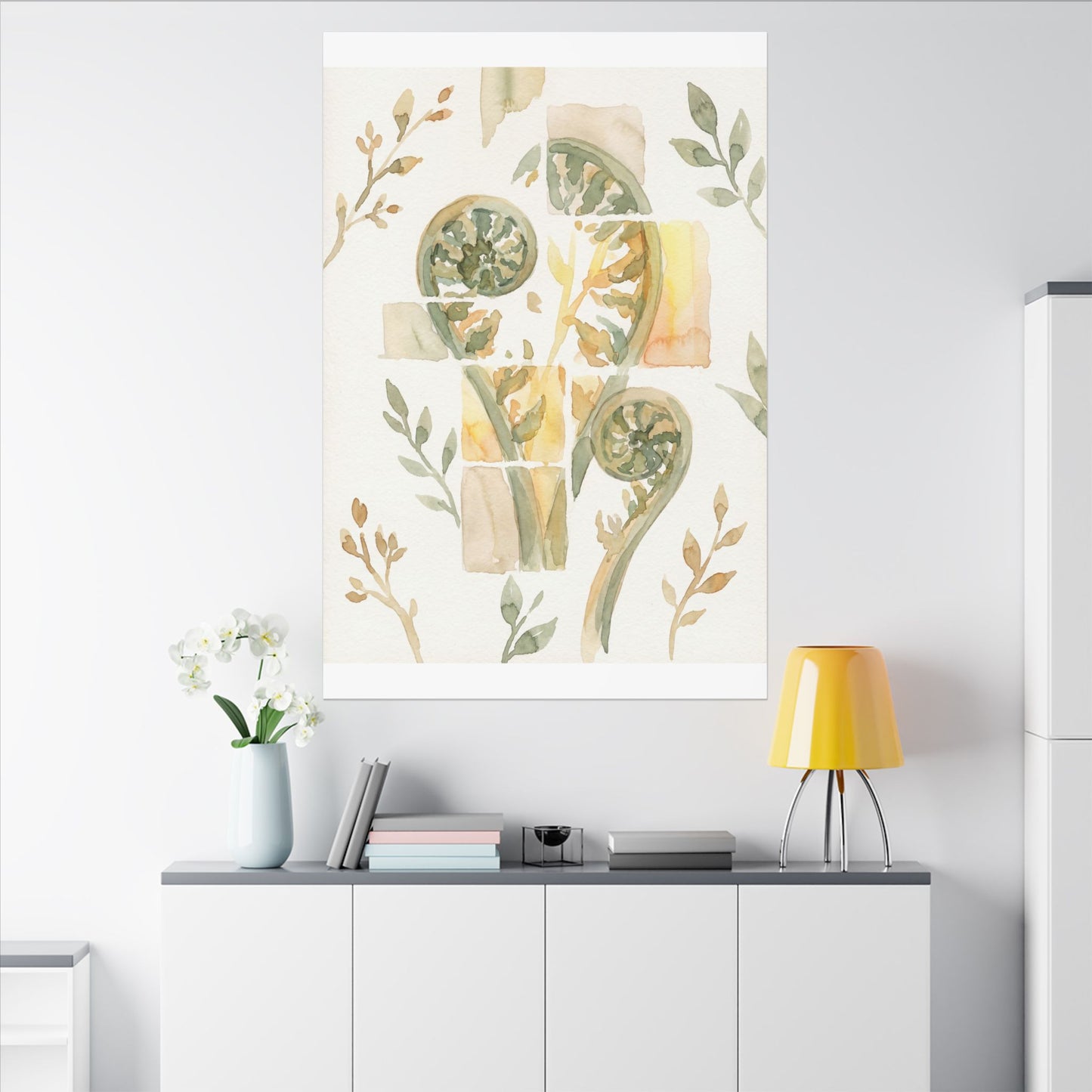 Earthy Fern Unfurling Canvas Art - Watercolor Japandi