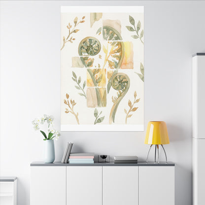 Earthy Fern Unfurling Canvas Art - Watercolor Japandi