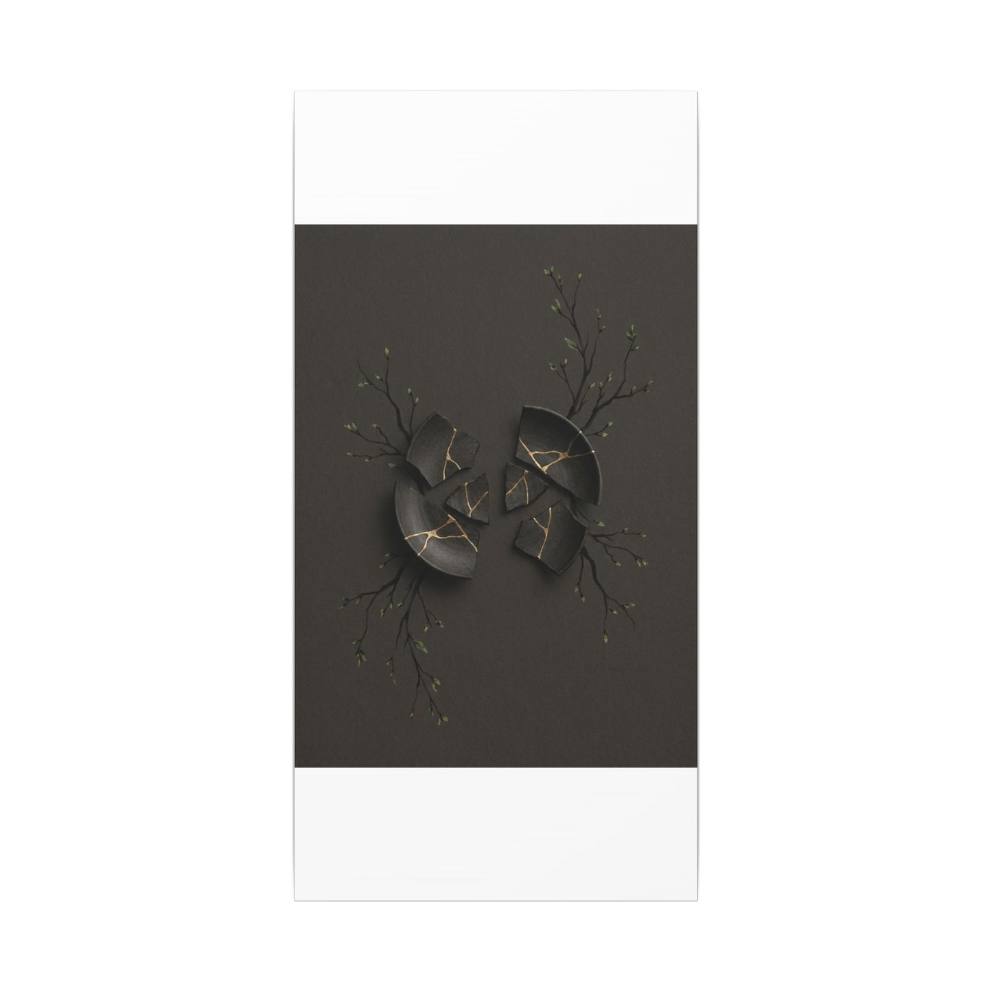 Sophisticated Broken Pottery Canvas Art - Charcoal Ink Dark Japandi