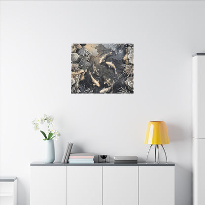 Koi Pond Canvas Art | Winter Japandi Japanese Pattern Art