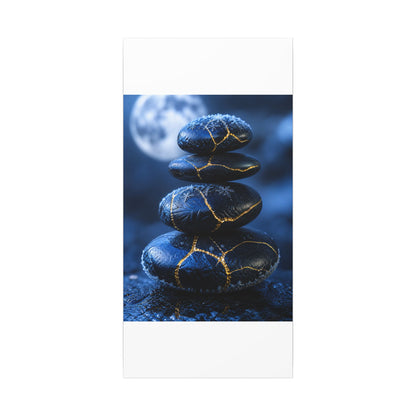 River Stones Canvas Art | Winter Kintsugi Gold Repair Art