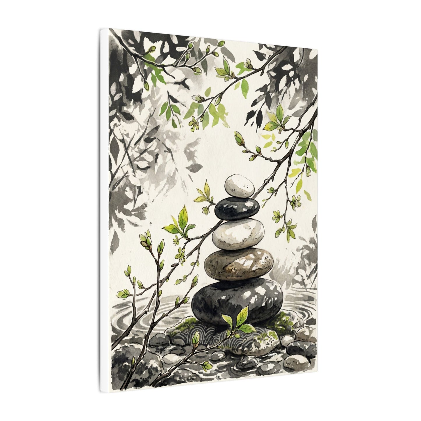 Spring River Stones Japanese Pattern Canvas Art | Elegant Decor