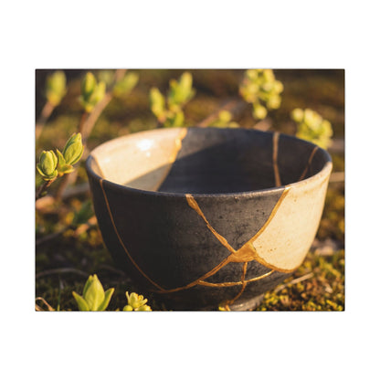 Seijaku Broken Pottery Canvas Art - Kintsugi Gold Repair Art Print