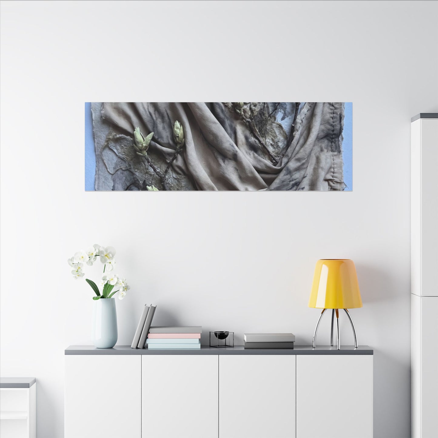 Japandi Silk Drape in Moonlight | Texture Canvas Art