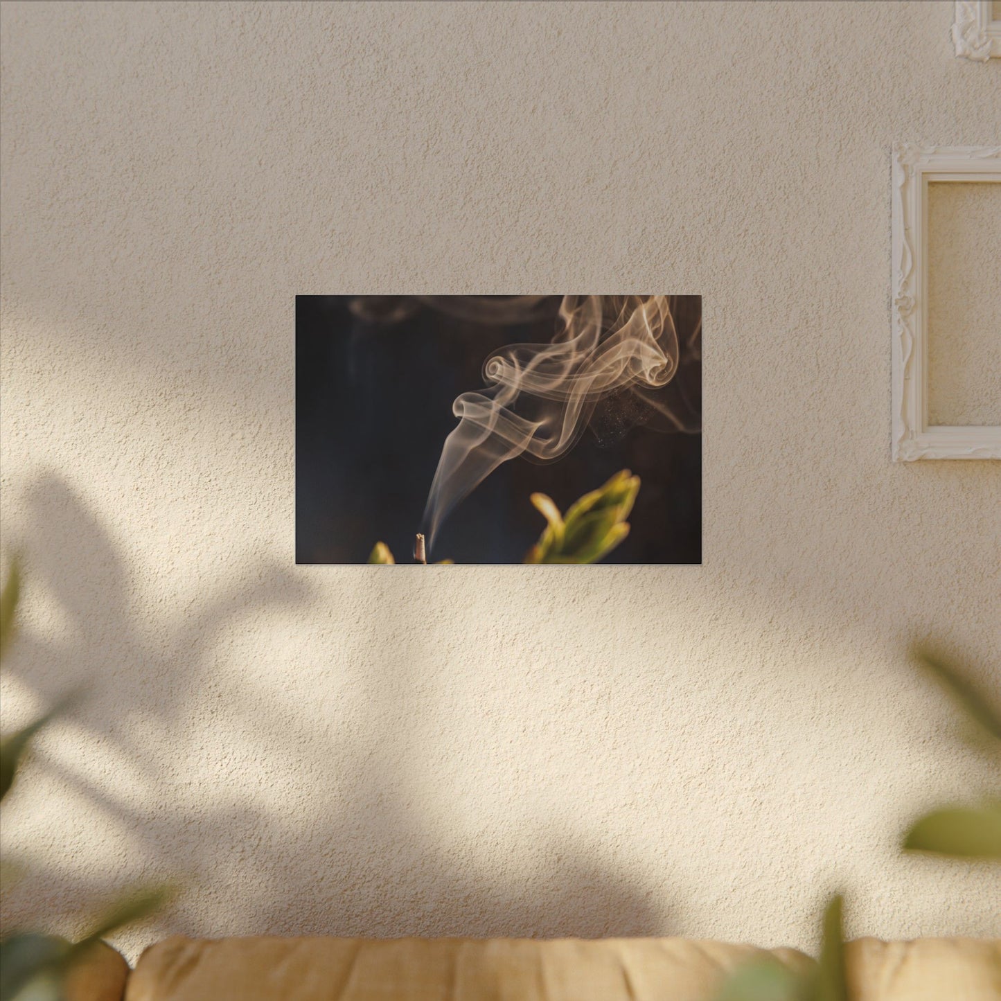 Incense Smoke Spring Canvas Art | Dark Japandi Atmospheric Design