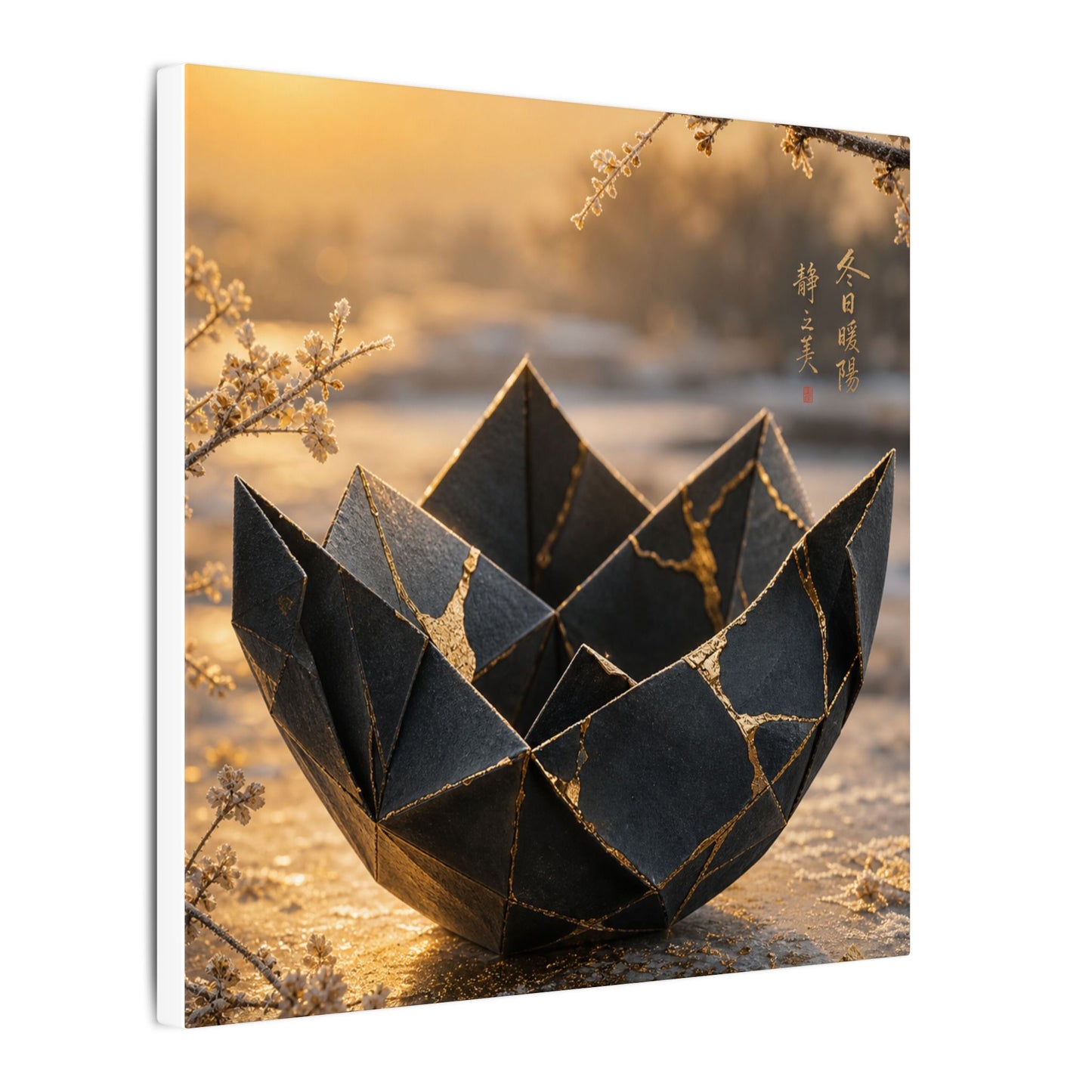 Kintsugi Paper Fold in Golden Hour | Gold Repair Canvas Art