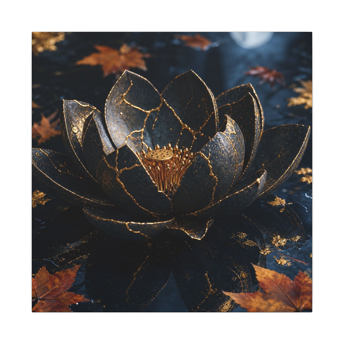 Moonlight Lotus Flower Canvas Art - Kintsugi Fukinsei
