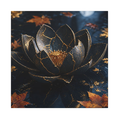 Moonlight Lotus Flower Canvas Art - Kintsugi Fukinsei