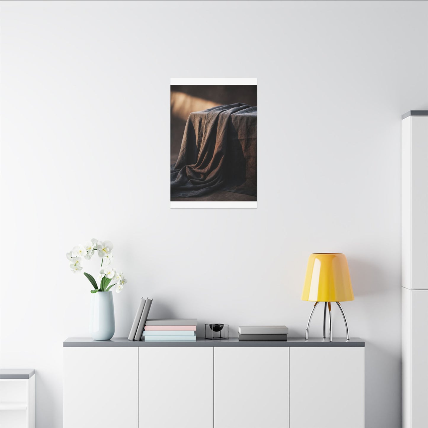 Silk Drape Canvas Art | Winter Dark Japandi Shadow Zen Art