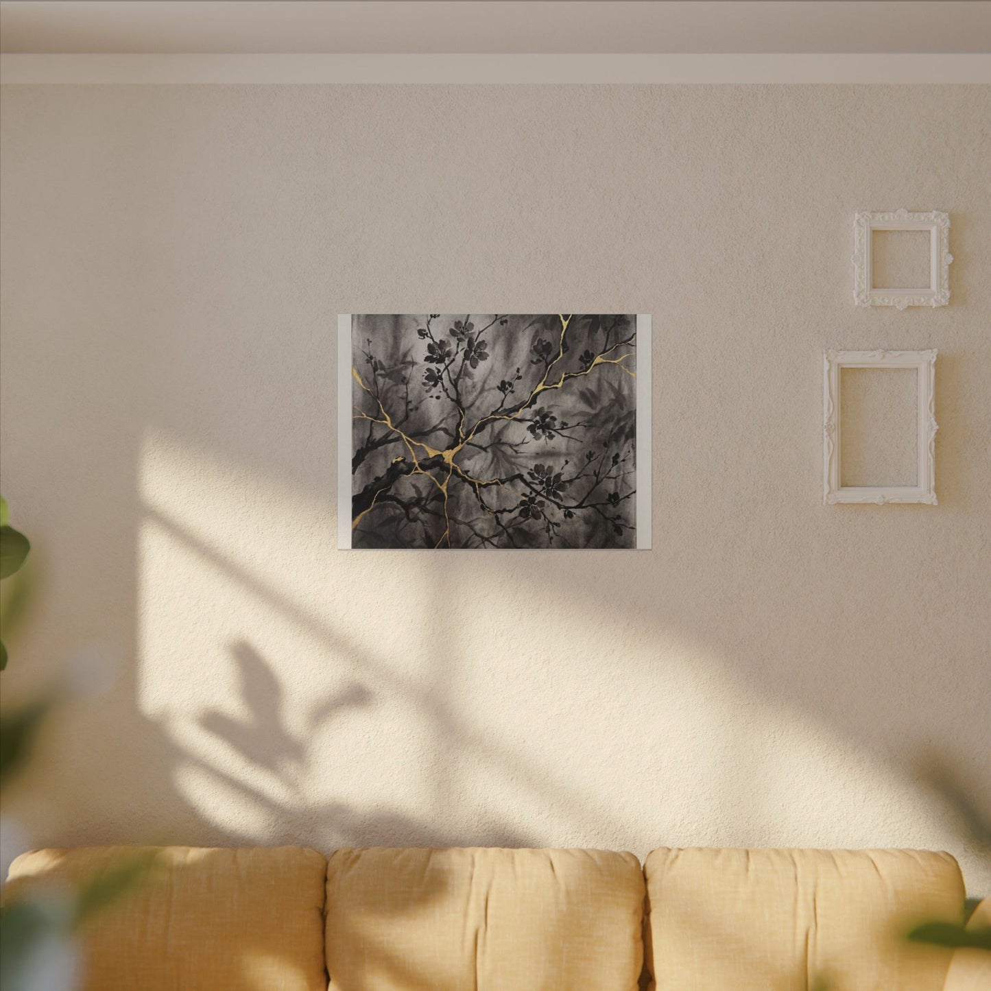 Kanso Cherry Blossom Canvas Art - Kintsugi Crackle Gold
