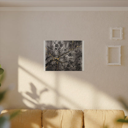 Kanso Cherry Blossom Canvas Art - Kintsugi Crackle Gold