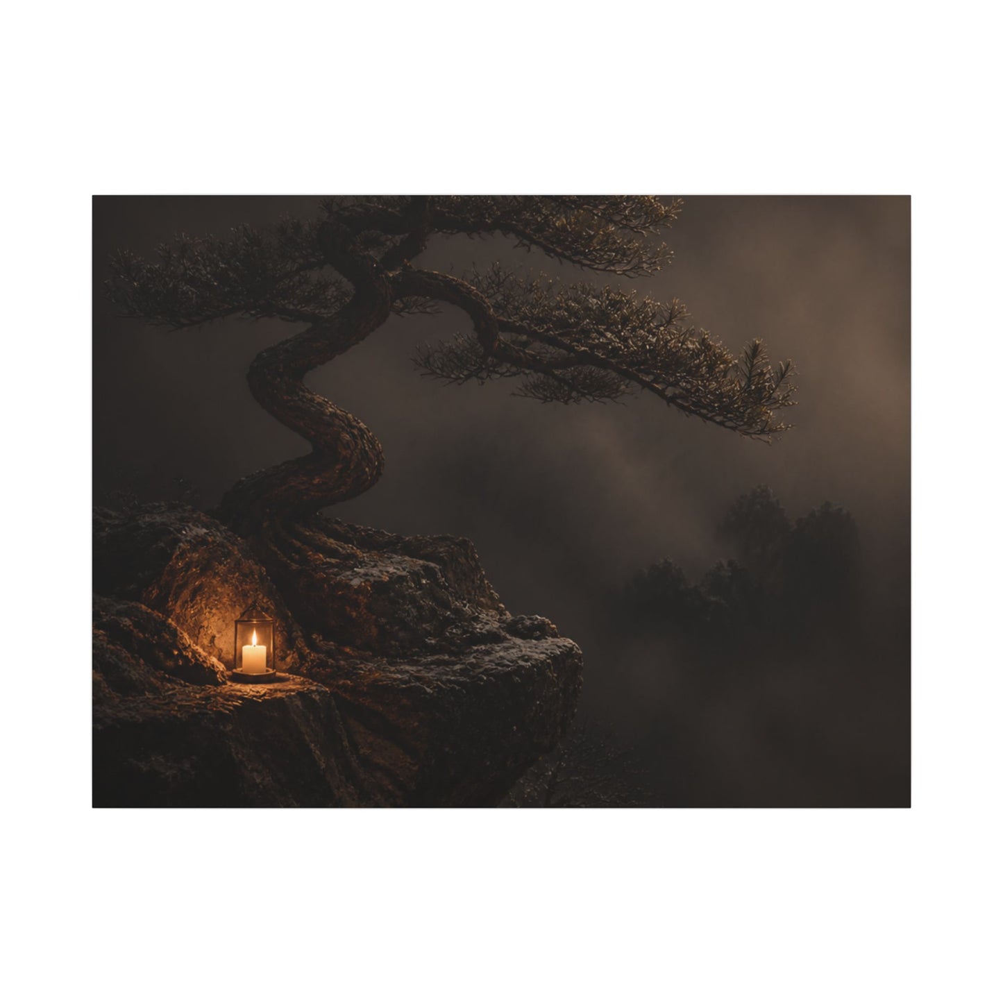 Pine Tree Shadow Zen Canvas Art | Luxurious Dark Japandi Art