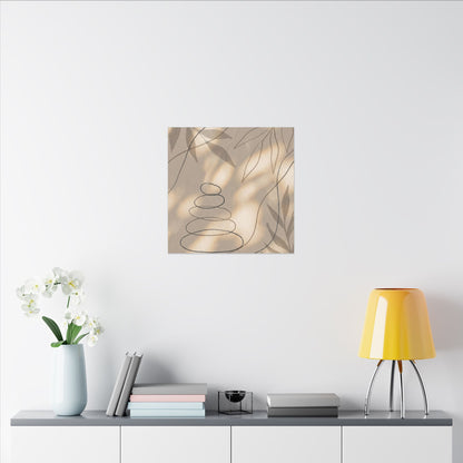 River Stones Minimal Line Canvas Art | Earthy Japandi Art