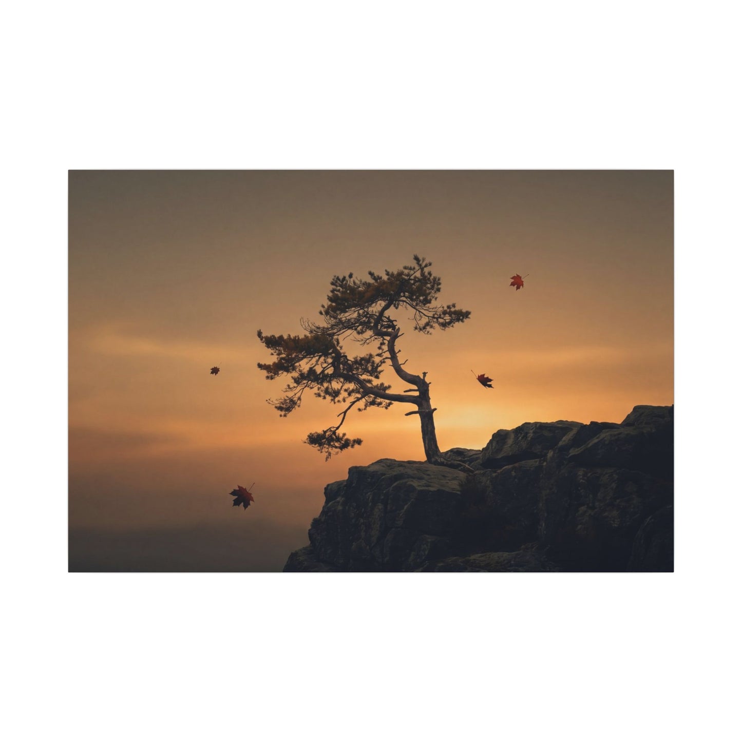 Dark Japandi Pine Tree in Golden Hour | Moody Minimal Canvas Art Art Print