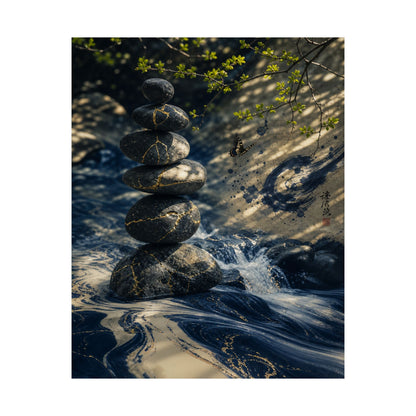 River Stones Wall Art Print | Spring Kintsugi Broken Beauty Art