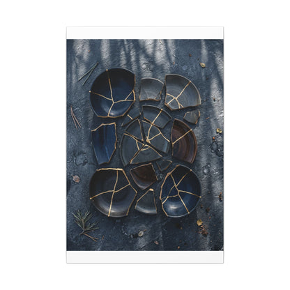 Dark Japandi Broken Pottery in Dappled | Shadow Zen Canvas Art