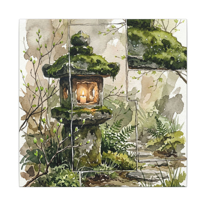 Stone Lantern Watercolor Canvas Art | Elegant Japandi Art