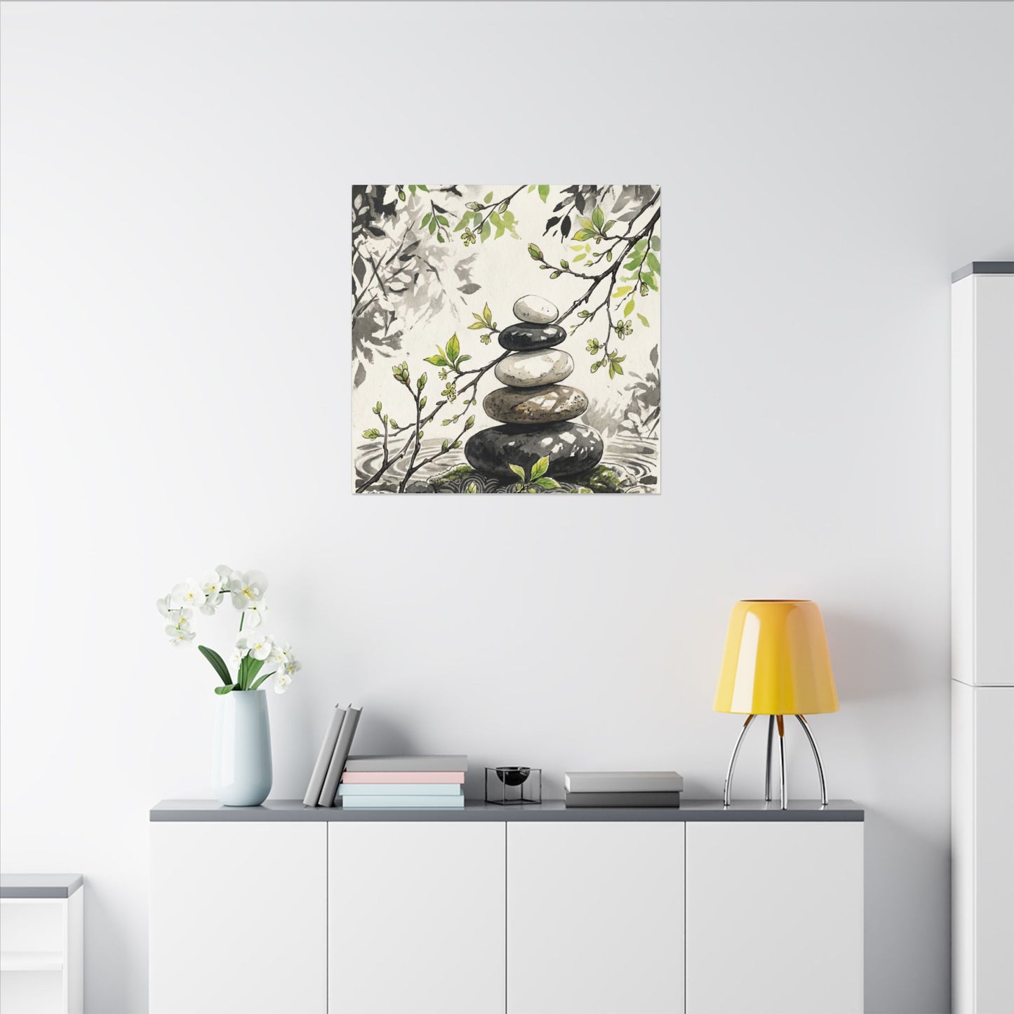 Spring River Stones Japanese Pattern Canvas Art | Elegant Decor