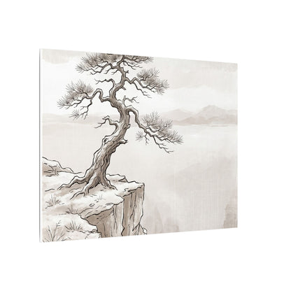 Neutral Pine Tree Canvas Art - Minimal Line Japandi