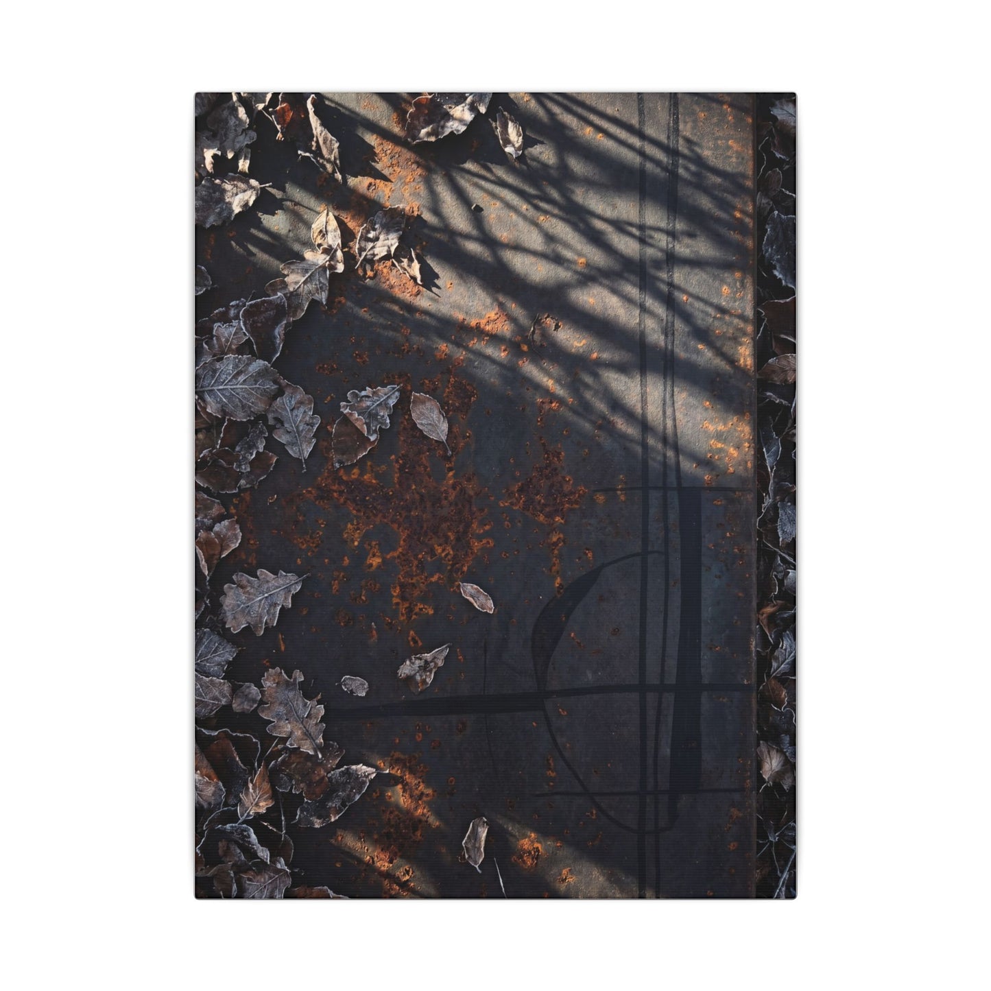 Shibui Rust Patina Canvas Art - Dark Japandi Charcoal Ink