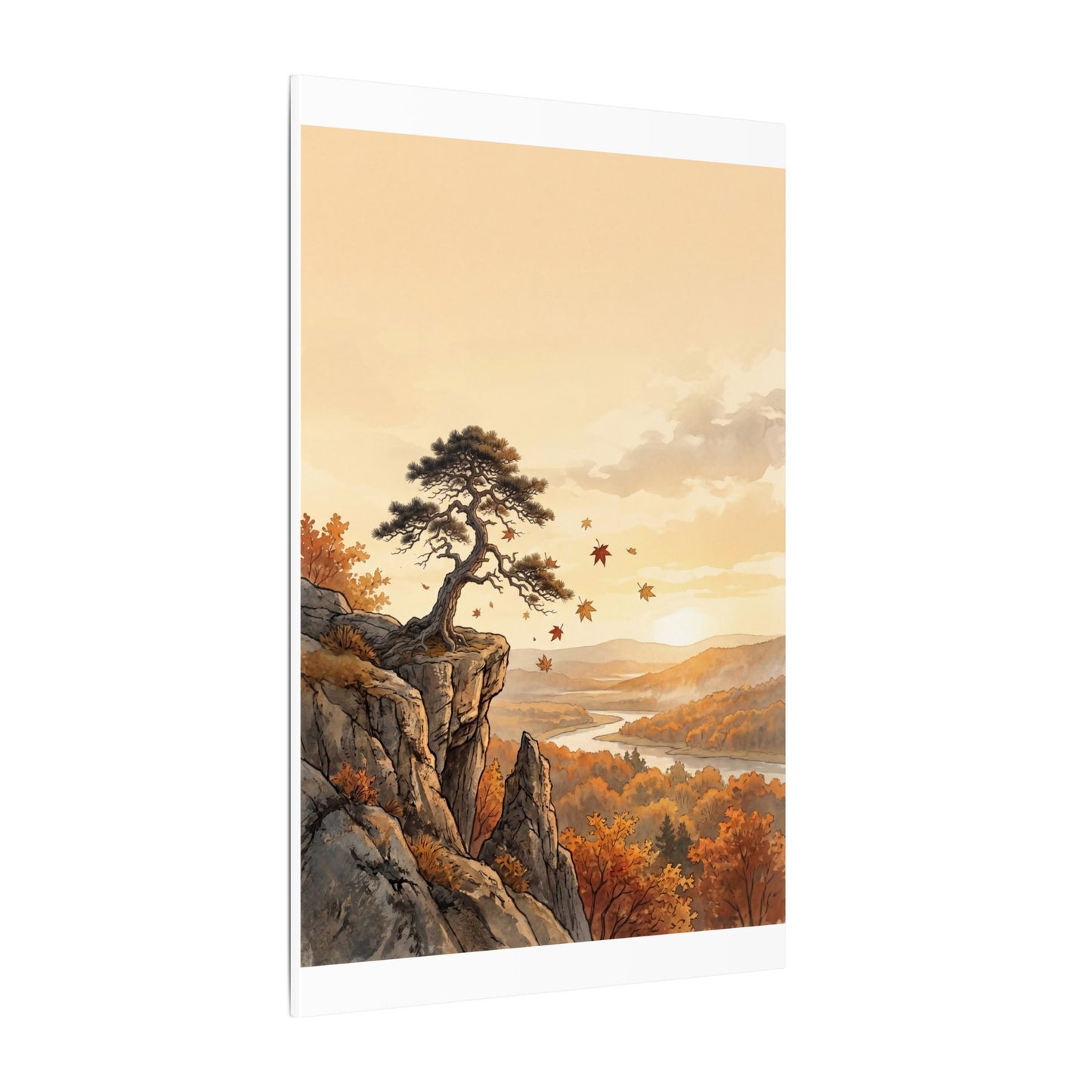 Pine Tree Autumn Canvas Art | Japandi Warm Design