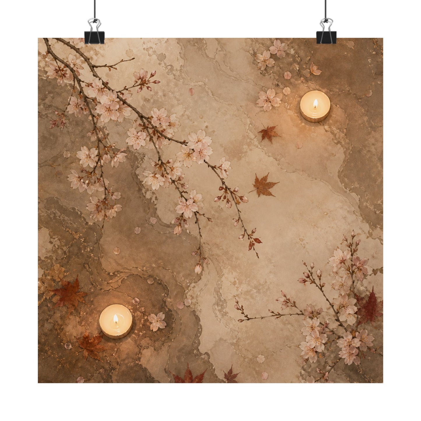 Cherry Blossom Autumn Wall Art Print | Japandi Cozy Design