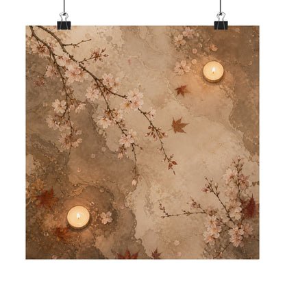 Cherry Blossom Autumn Wall Art Print | Japandi Cozy Design