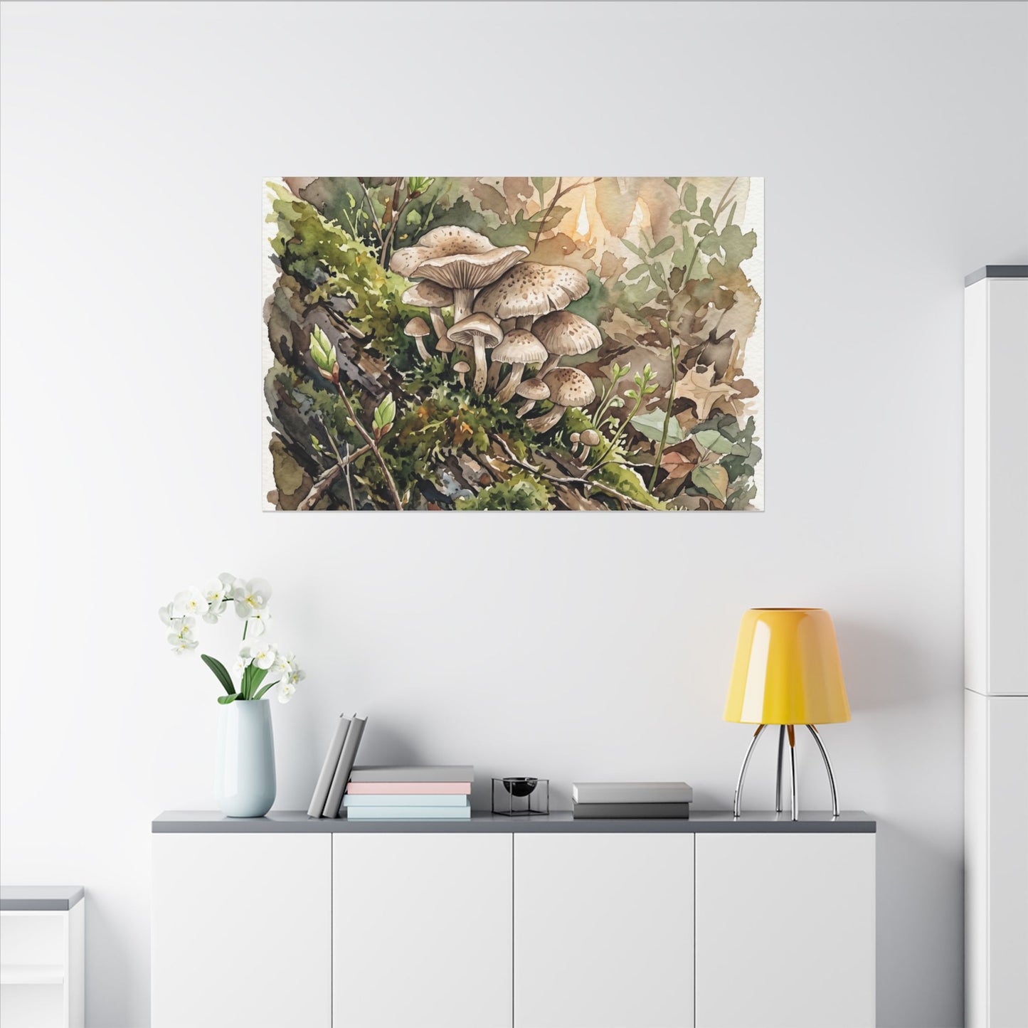 Wild Mushrooms Canvas Art | Spring Japandi Watercolor Art