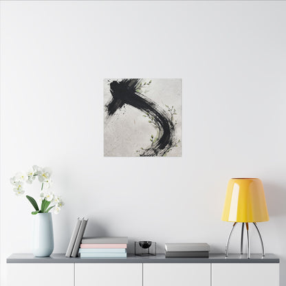 Ink Brushstroke Spring Canvas Art | Dark Japandi Sophisticated Design