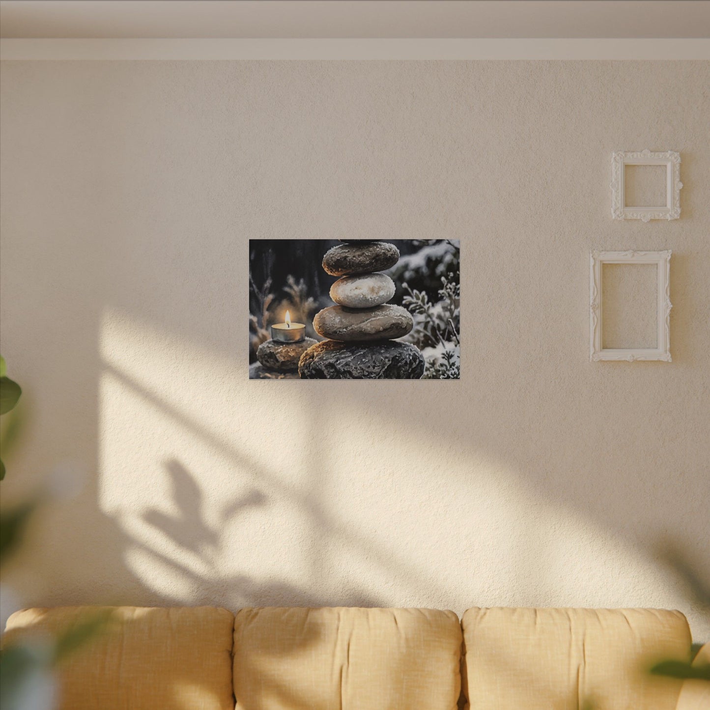 River Stones Canvas Art | Winter Japandi Watercolor Art