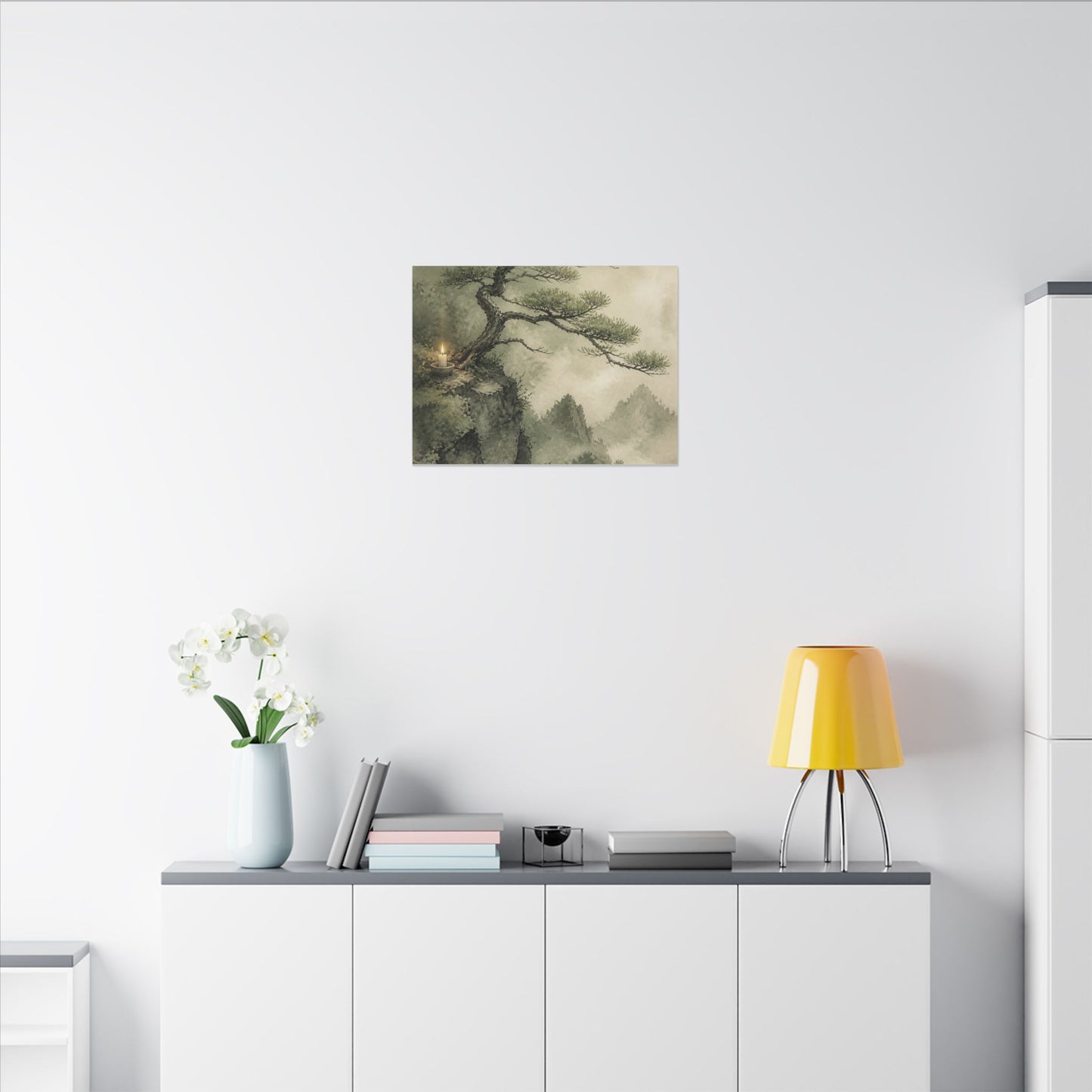 Candlelight Pine Tree Canvas Art - Japandi Kanso