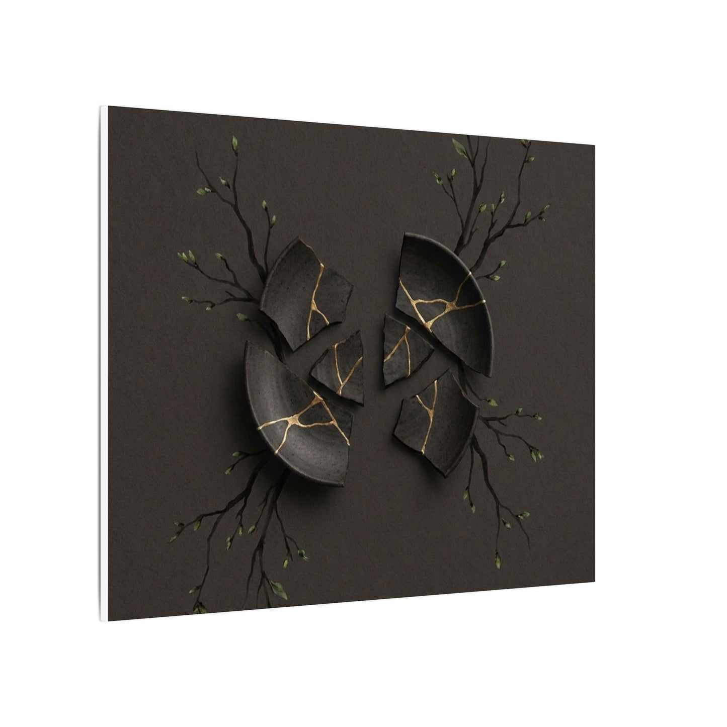 Sophisticated Broken Pottery Canvas Art - Charcoal Ink Dark Japandi
